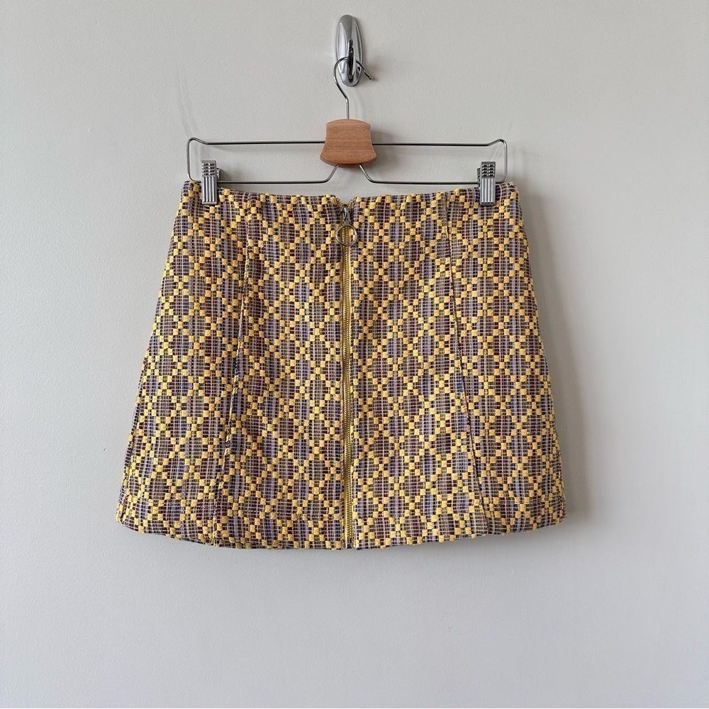 Topshop-Geometric Embroidered Zip Front Mini Summer Skirt (Size:6)